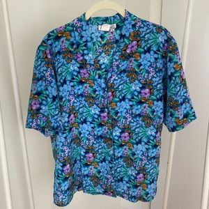 Vintage Tropical Floral Short Sleeve Button Up Shirt